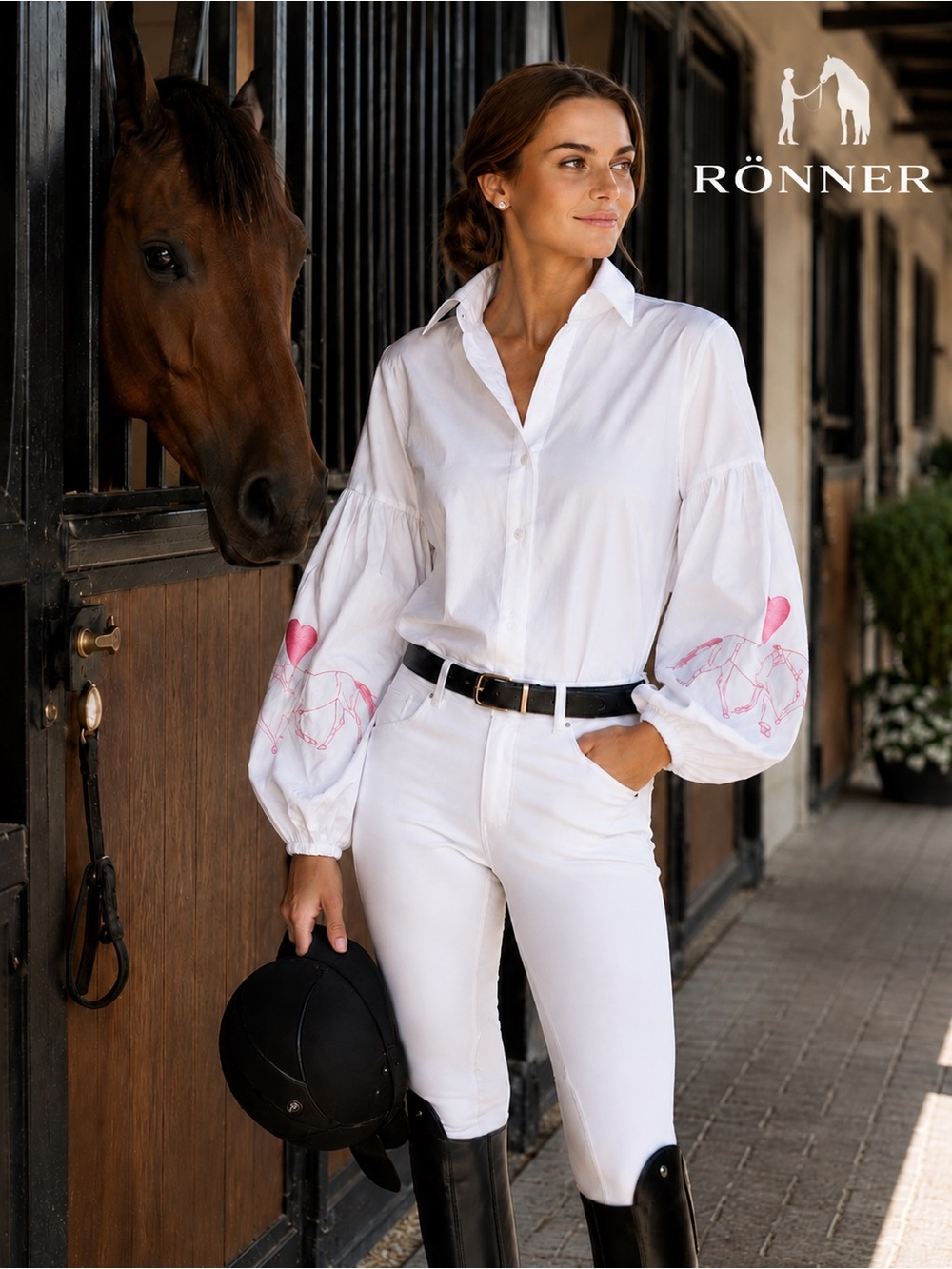 Rönner Nellie Love Embroidery Blouse L White Western Horse  Button Down Shirt B6